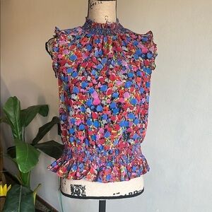 J. Crew Floral Ruffled Colorful Blouse Size 4